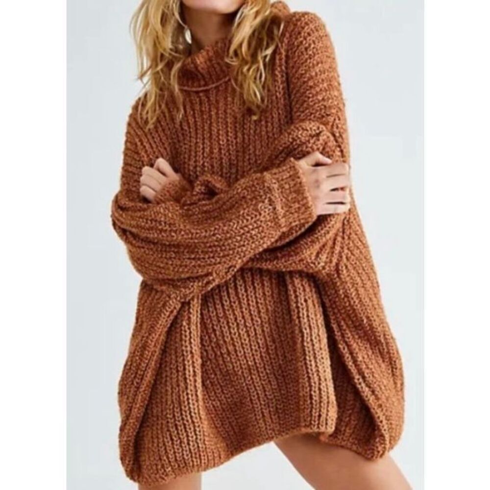 Free People Oasis rust orange FUZZY BOHO Sweater SZ XS